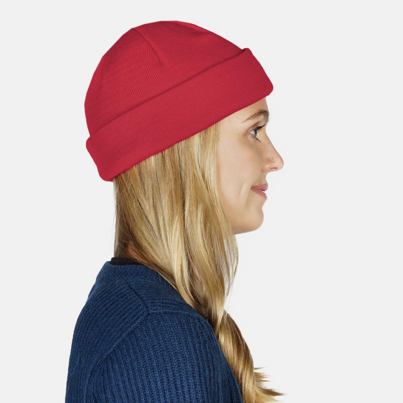 Hanseheld Strickmütze Seebär Baumwolle Dockermütze kurz flach - Rot