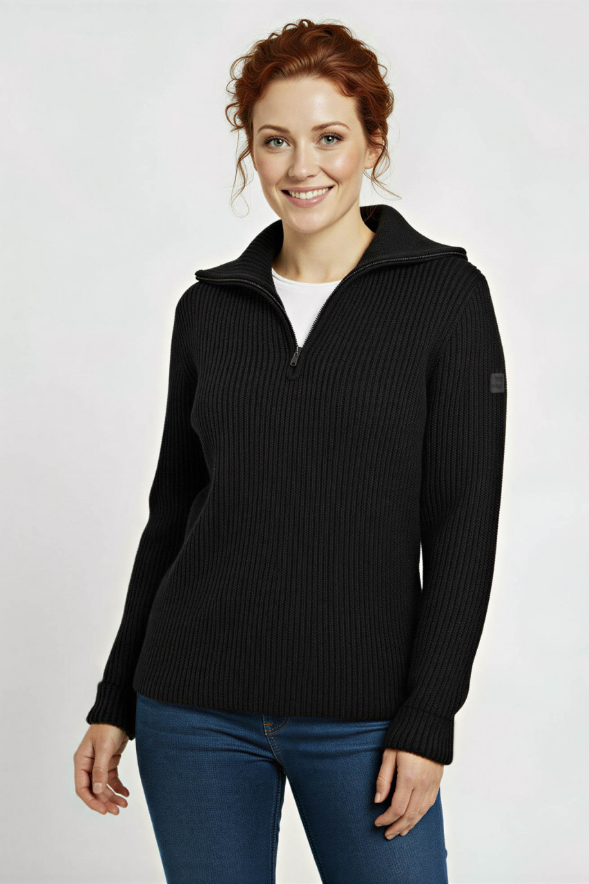 Damen Troyer Hanseheld Merino Schwarz GOTS Organic