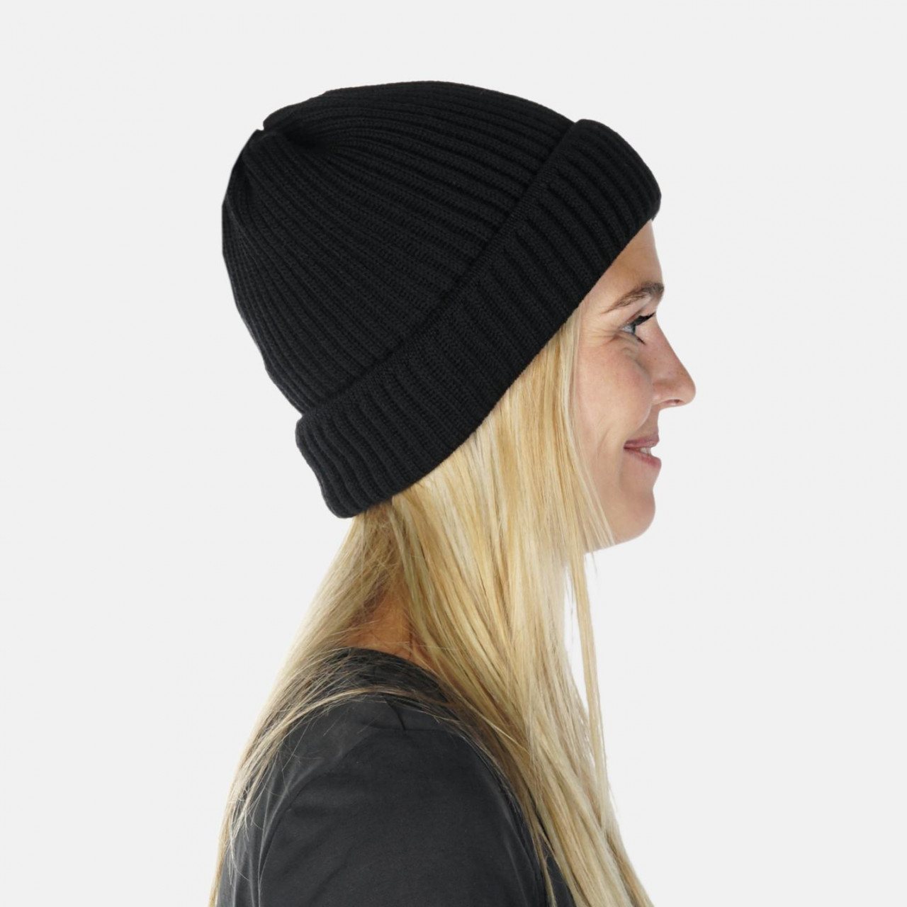 Strickmütze Rippstrick Hanseheld 100% Schurwolle (Merino) - Schwarz