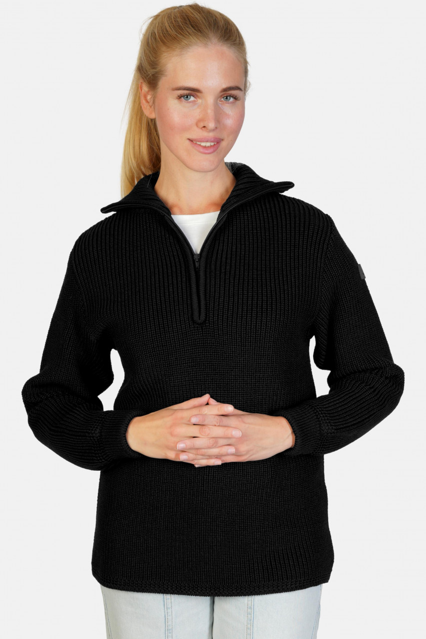 Damen Troyer Merino Wolle Schwarz GOTS