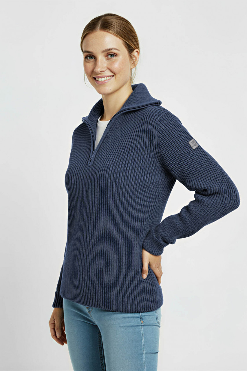 Damen Troyer Hanseheld Merino Jeans Blau GOTS Organic