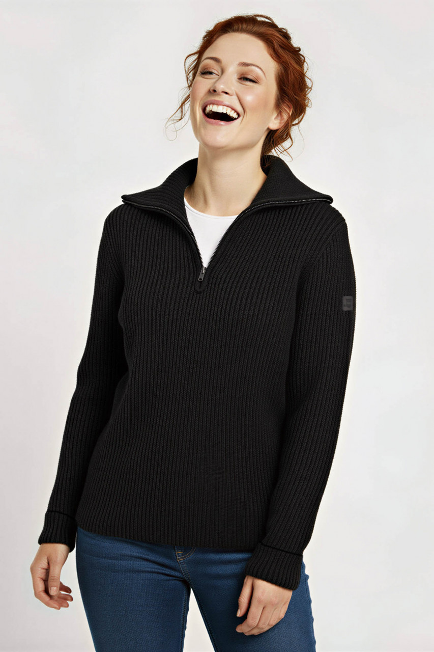 Damen Troyer Hanseheld Merino Schwarz GOTS Organic