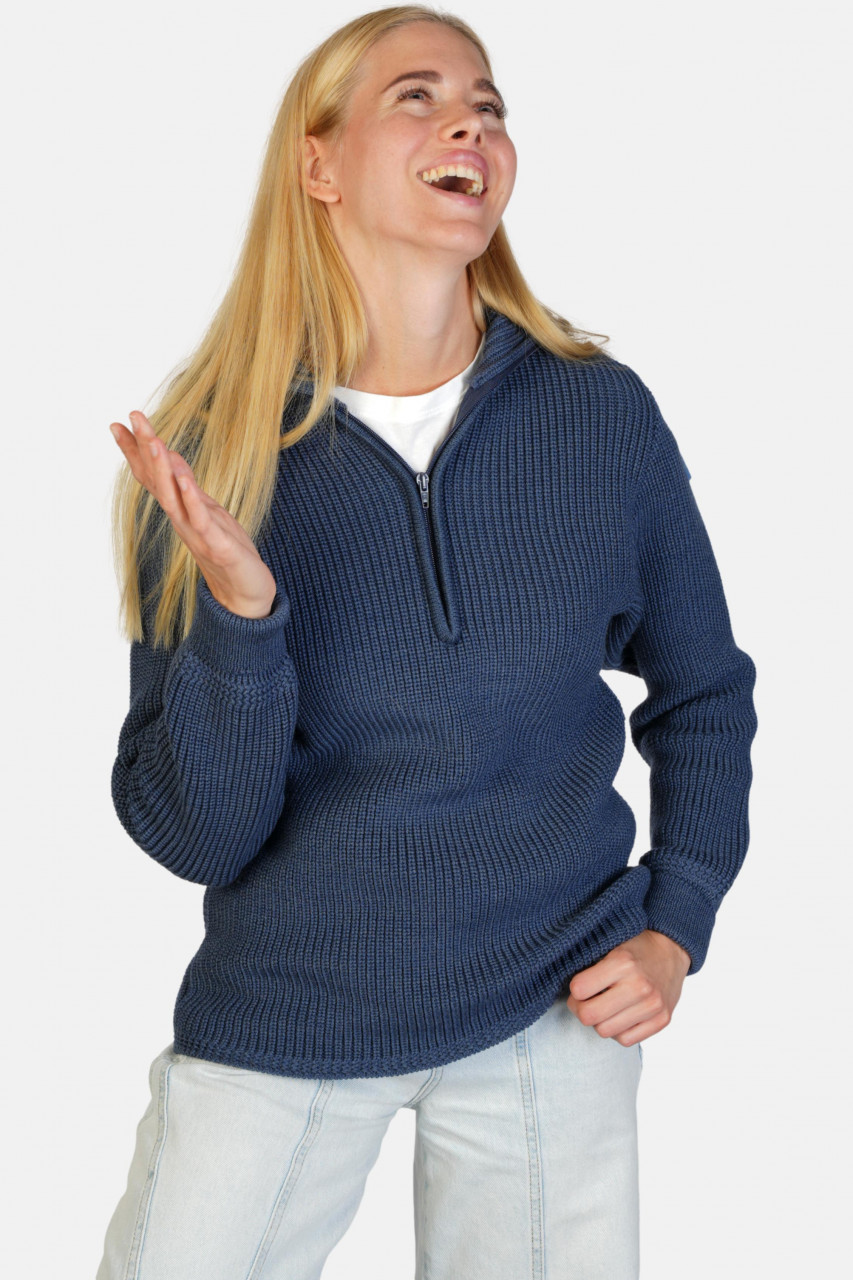 Damen Troyer Merino Jeans Blau GOTS