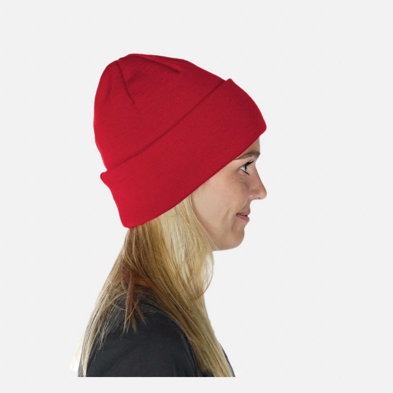 Strickmütze 100% Schurwolle Merino Hanseheld Feinstrickmütze - Rot