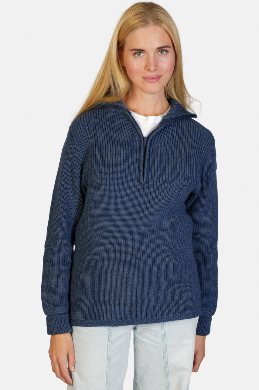Damen Troyer Merino Jeans Blau GOTS