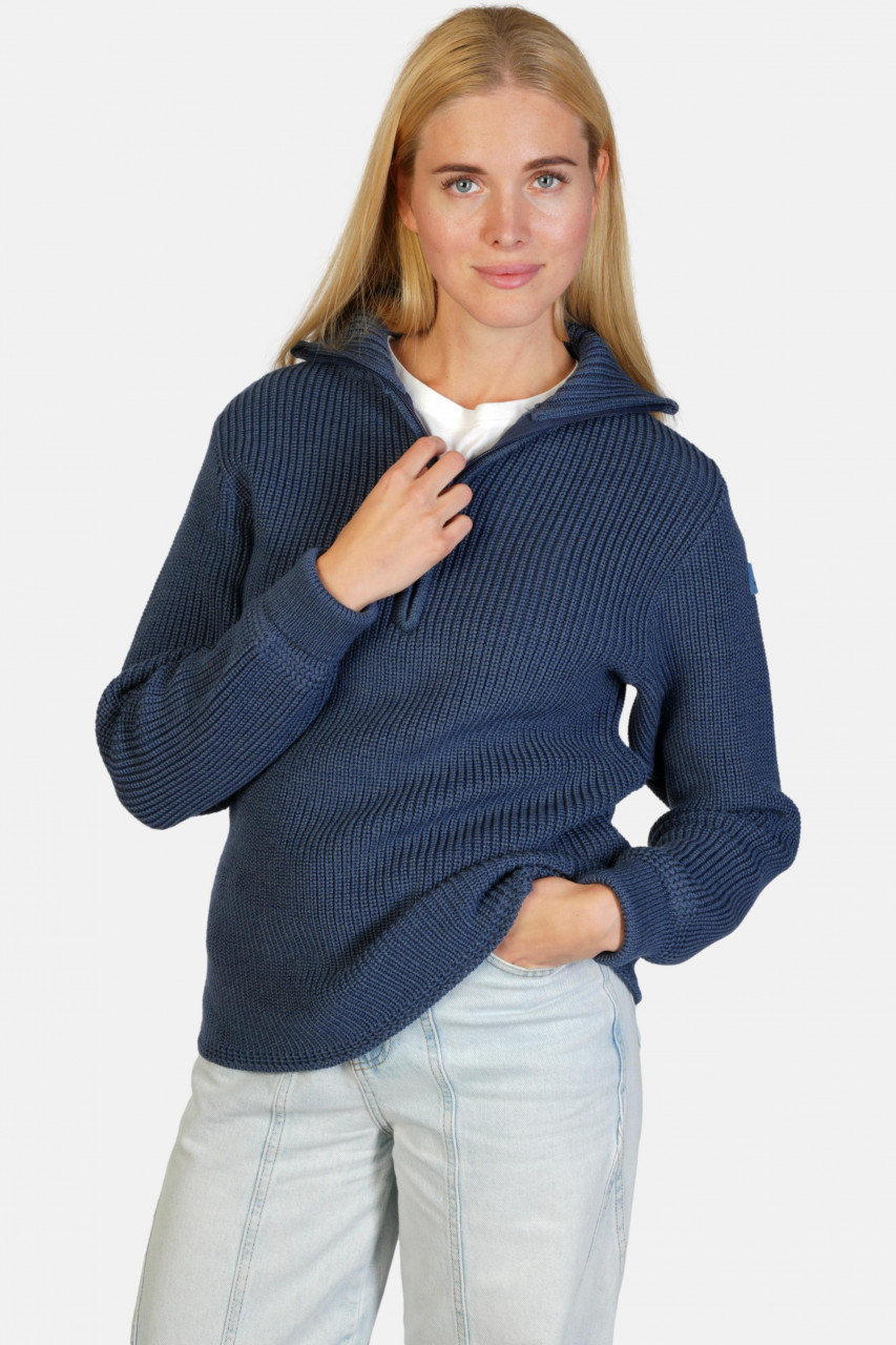 Damen Troyer Merino Jeans Blau GOTS