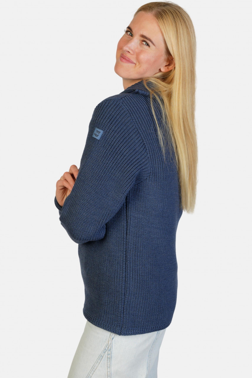 Damen Troyer Merino Jeans Blau GOTS