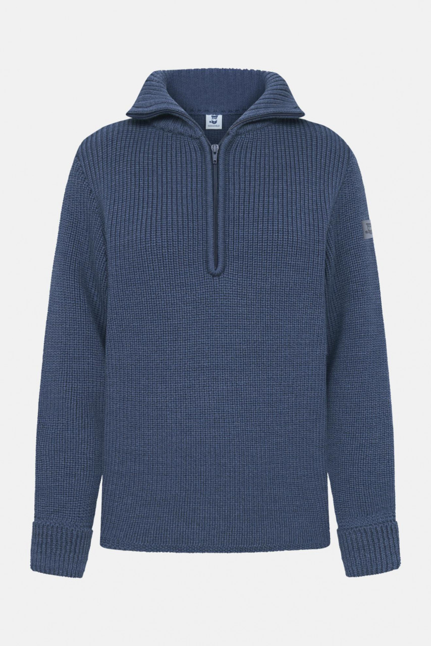 Damen Troyer Merino Jeans Blau GOTS