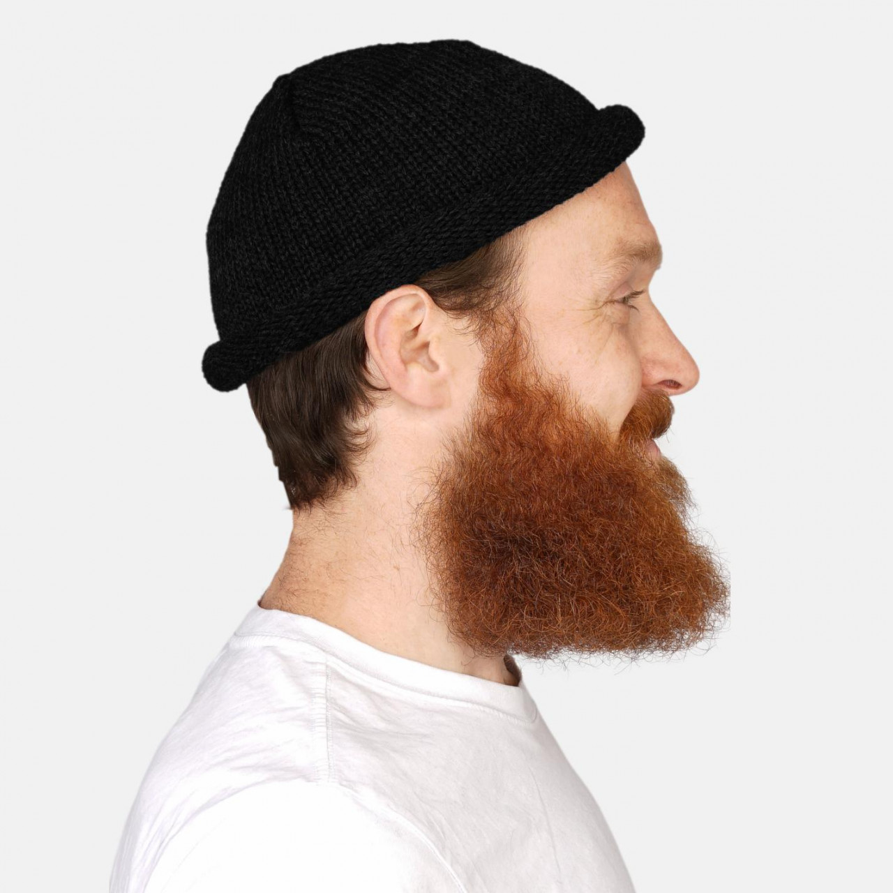 Rollrand Mütze Hanseheld GOTS Schurwolle Strickmütze kurz - Schwarz