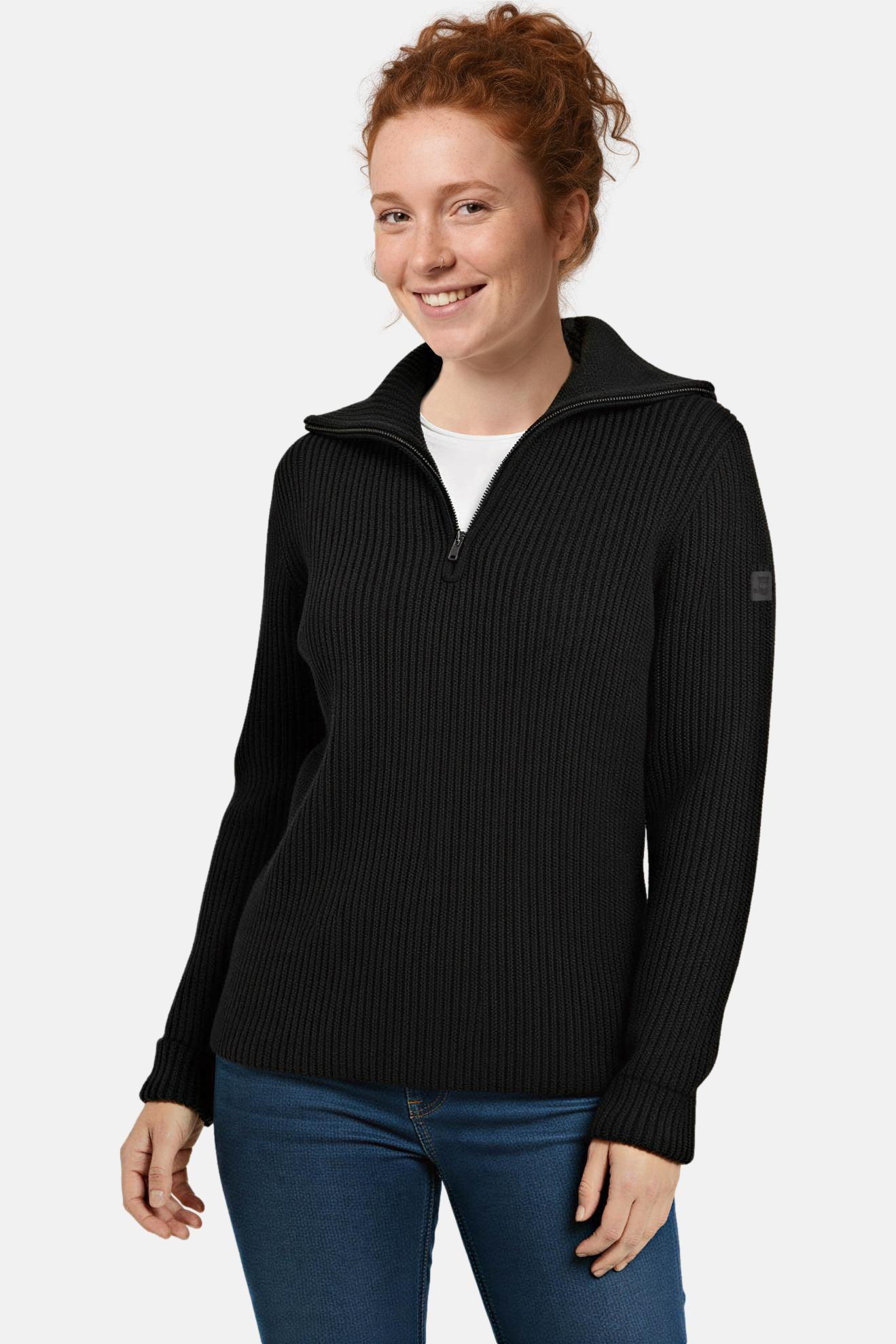 Damen Troyer Merino Wolle Schwarz GOTS