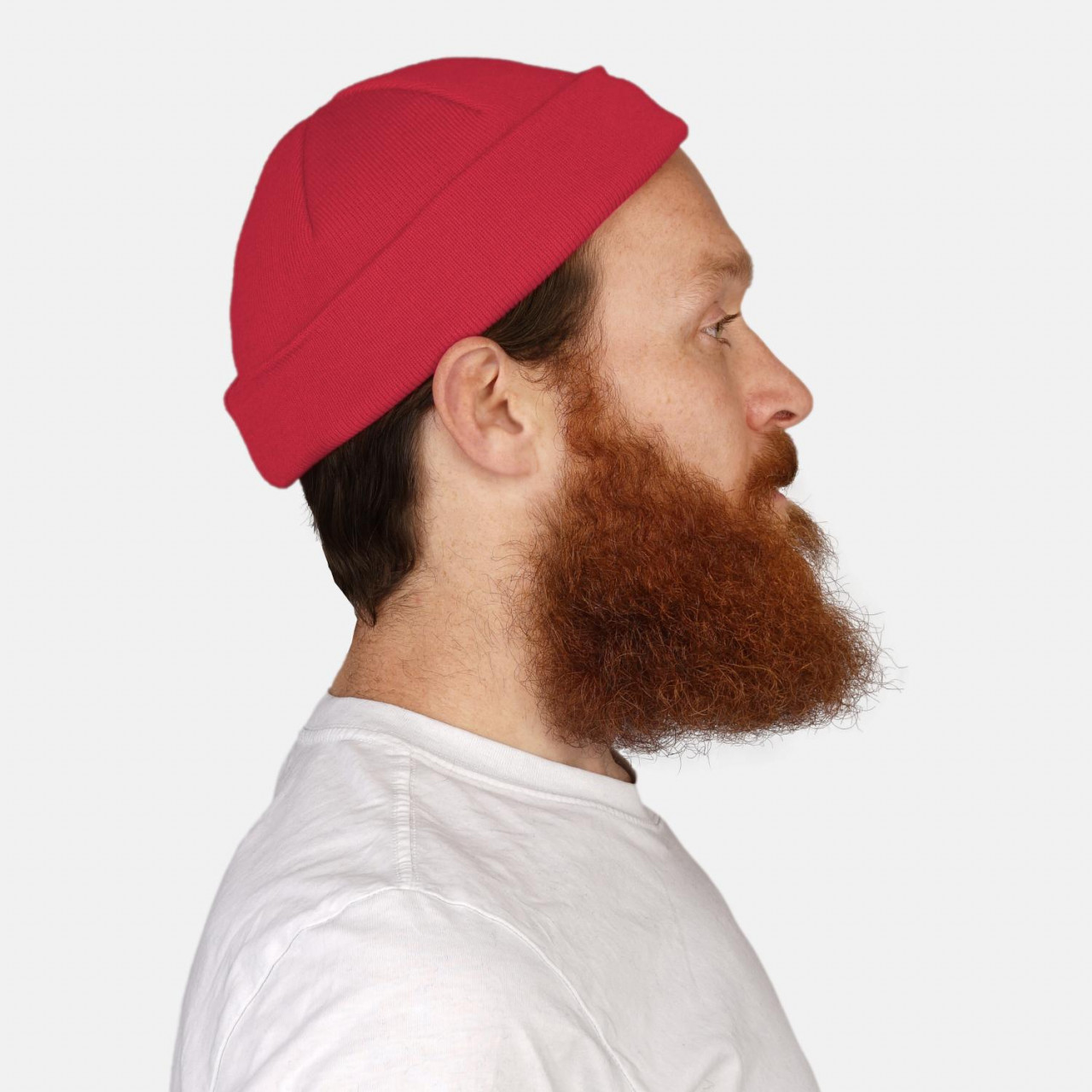 Hanseheld Strickmütze Seebär Baumwolle Dockermütze kurz flach - Rot