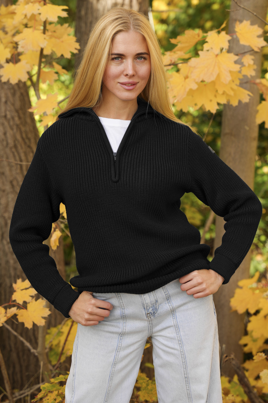Damen Troyer Merino Wolle Schwarz GOTS