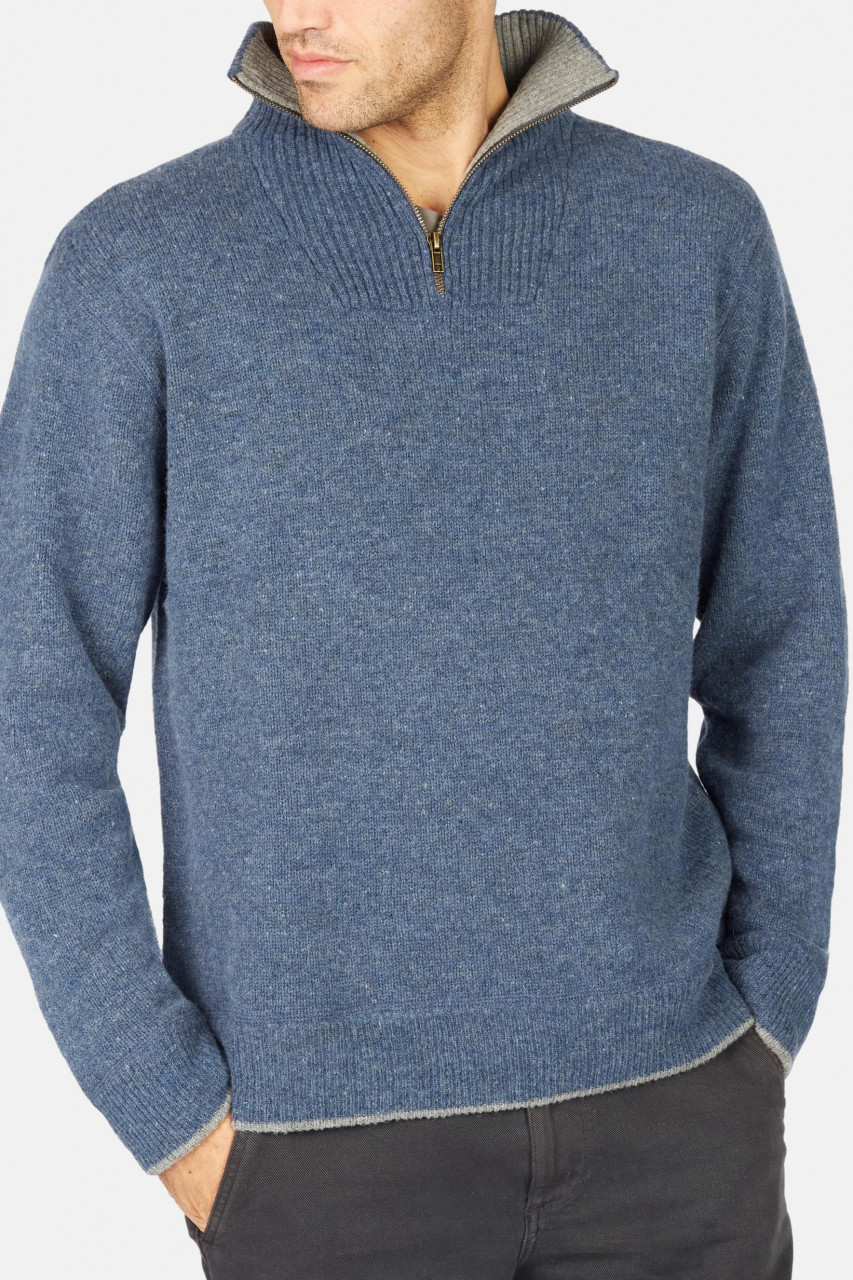IrelandsEye Troyer Halfzip Blau Herren Pullover Jeans Blue Stone